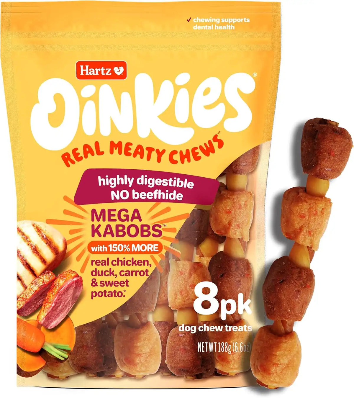 Hartz Oinkies Mega Kabobs, 8 Count, 6.6 Ounce (Pack of 6)