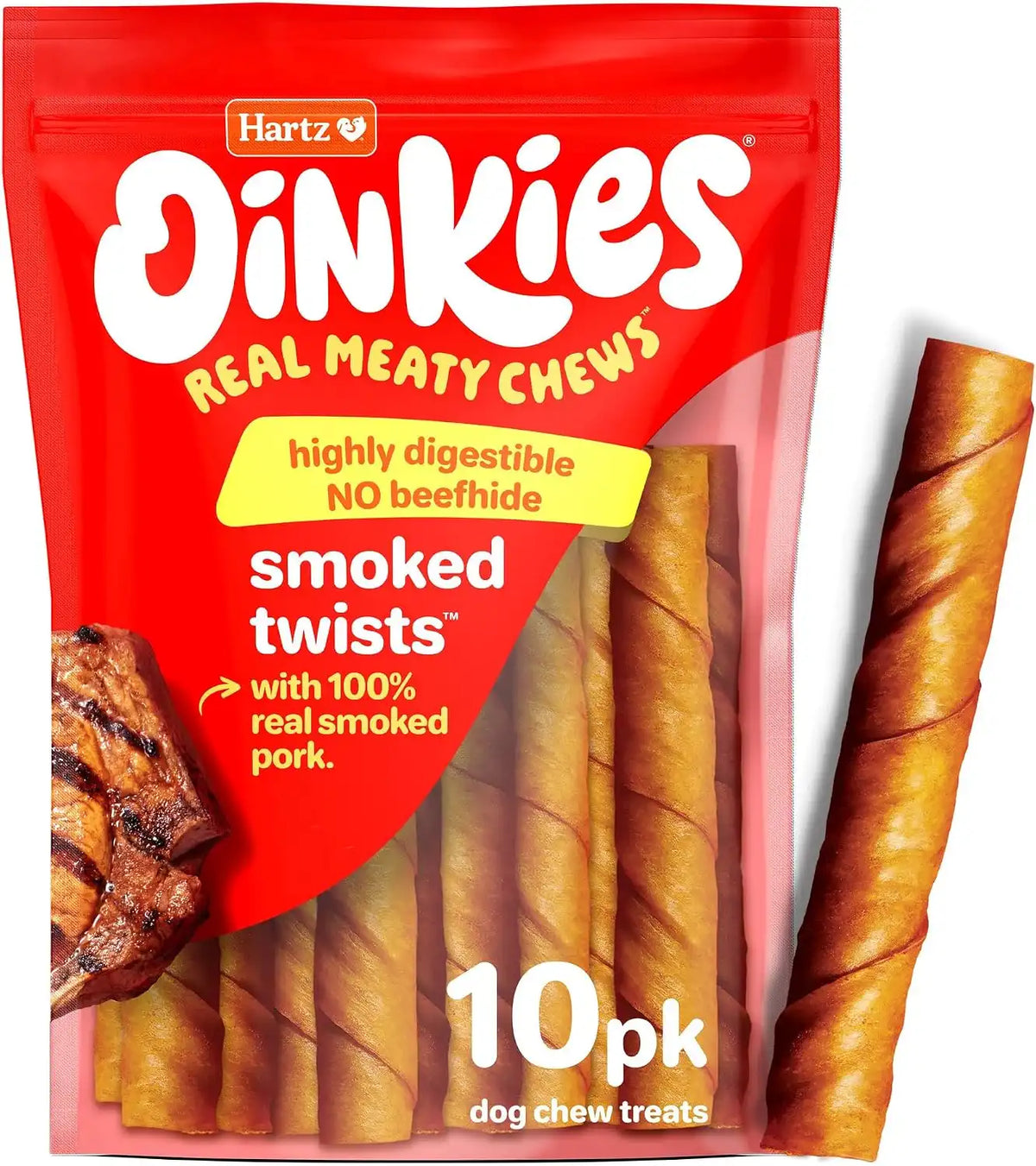 Hartz Oinkies Natural Smoked Pig Skin Twist Dog Treat Chews - 9.2 Ounce