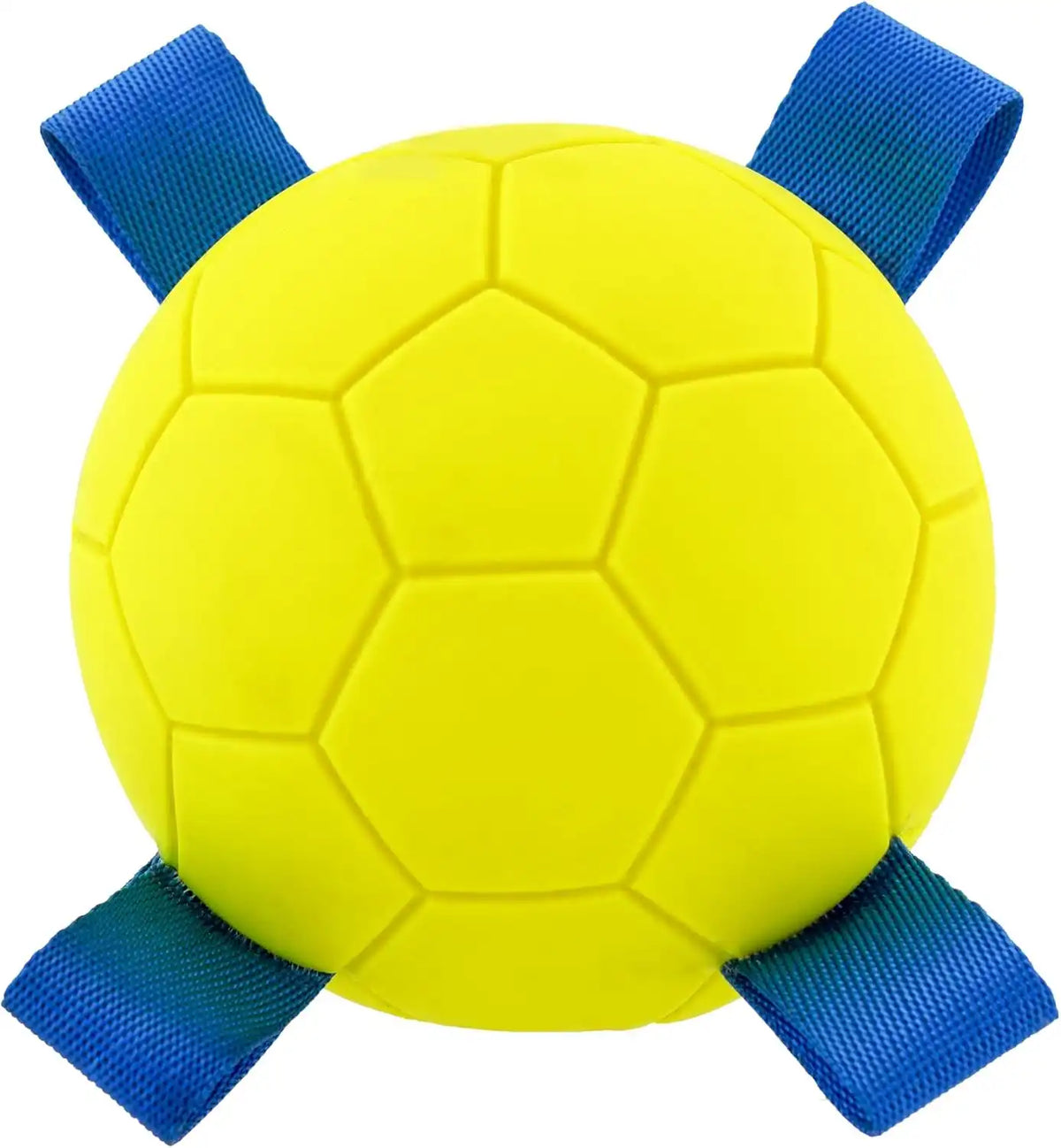 Hartz Dura Play Sports Soccer Dog Toy, Bacon Scented Squeaky Latex Yellow & Blue Toy, 1 Count