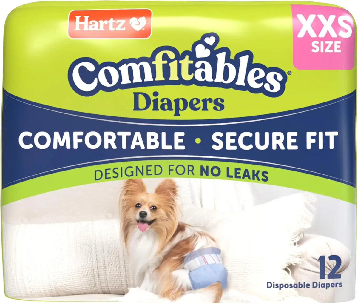 Hartz Comfitables Disposable Dog Diapers, Size XXS 12 Count, Comfortable & Secure Fit, Easy to Put On, Super Absorbent Male and Female Diaper