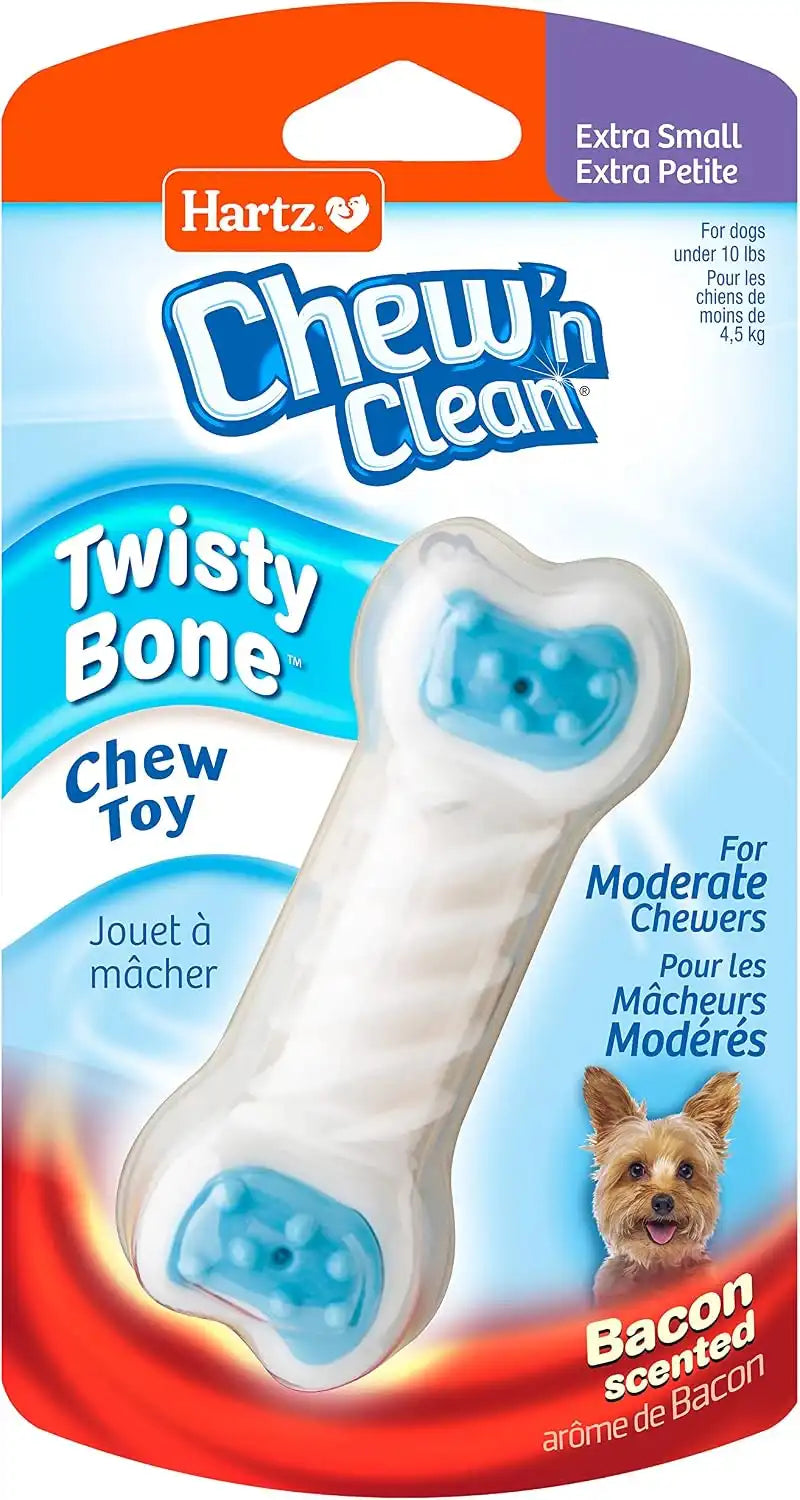 Hartz Chew ‘n Clean Twisty Bone Dog Chew Toy, Bacon Scented for Moderate Chewers, Extra Small (Pack of 12)