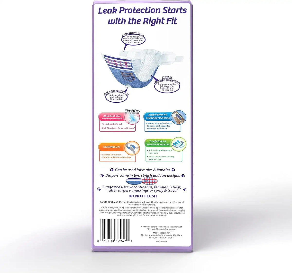 Hartz Comfitables Cat Diapers, Size M 12 Count, Comfortable & Secure Fit, Easy to Put On