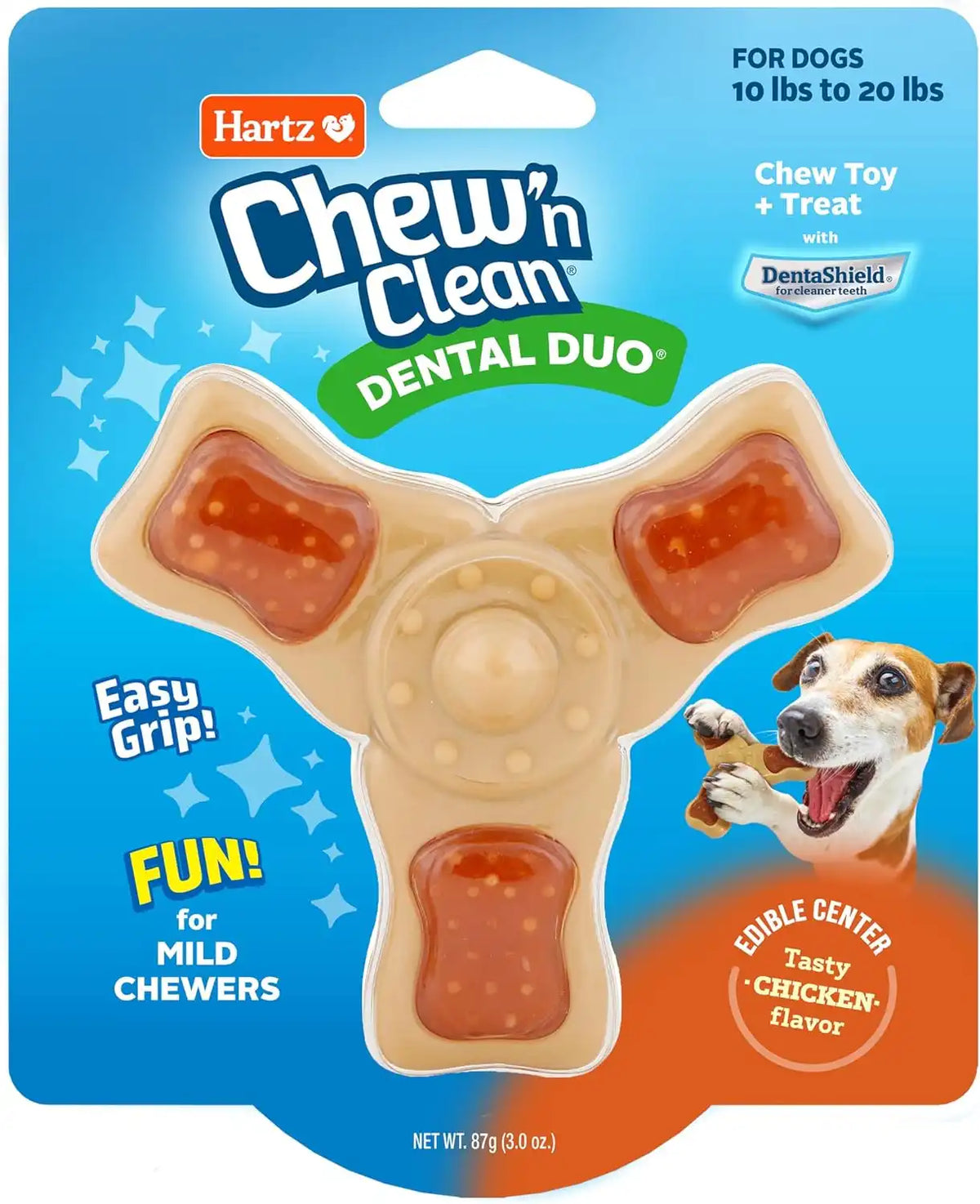 Hartz Chew ‘n Clean Chew Toy and Treat in One Chicken Flavored Tri-Point Dog Toy, Small