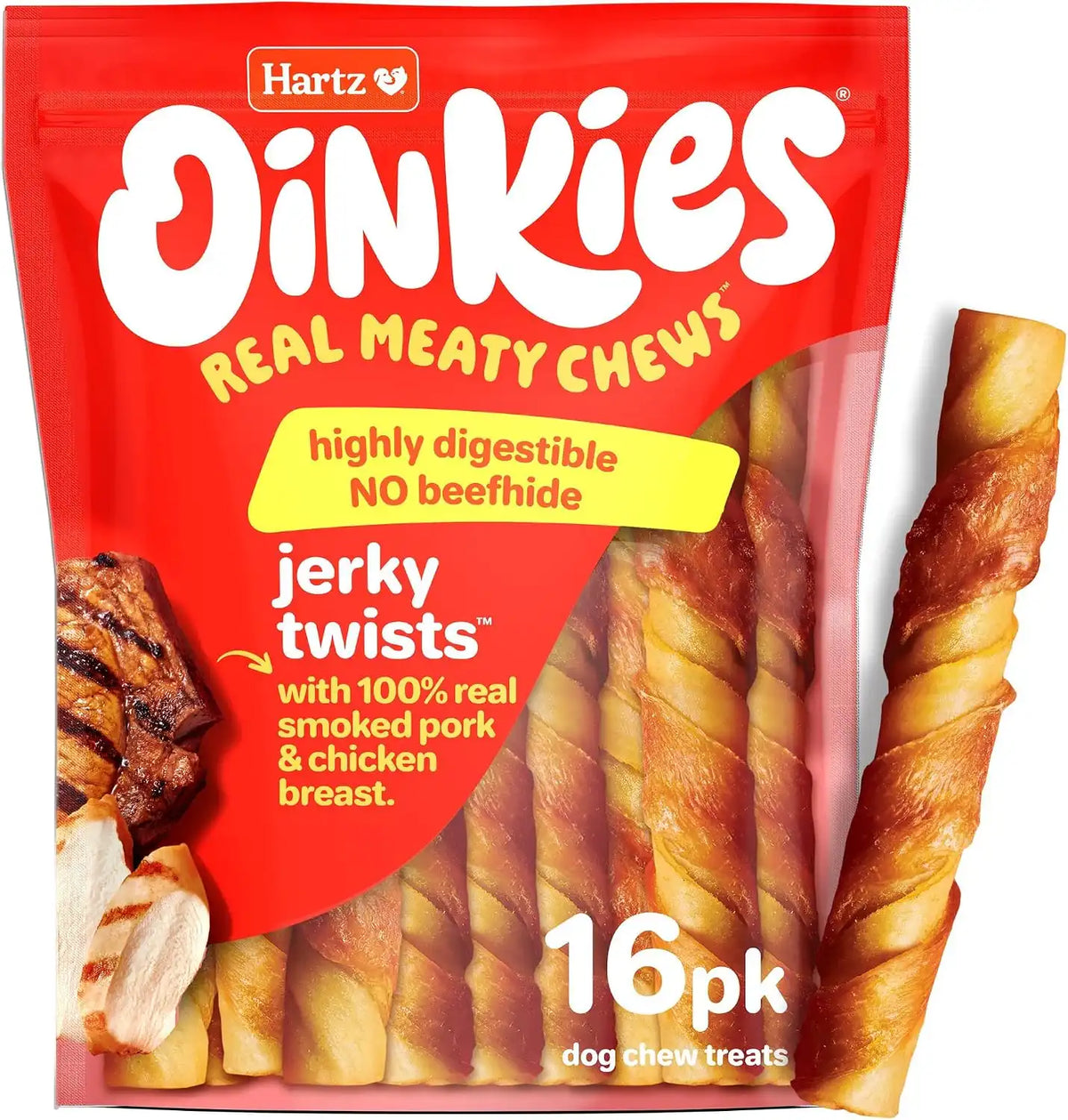 Hartz Oinkies Porkalicious Smoked Pig Skin Jerky Twists Dog Treats, 16.4 Ounce