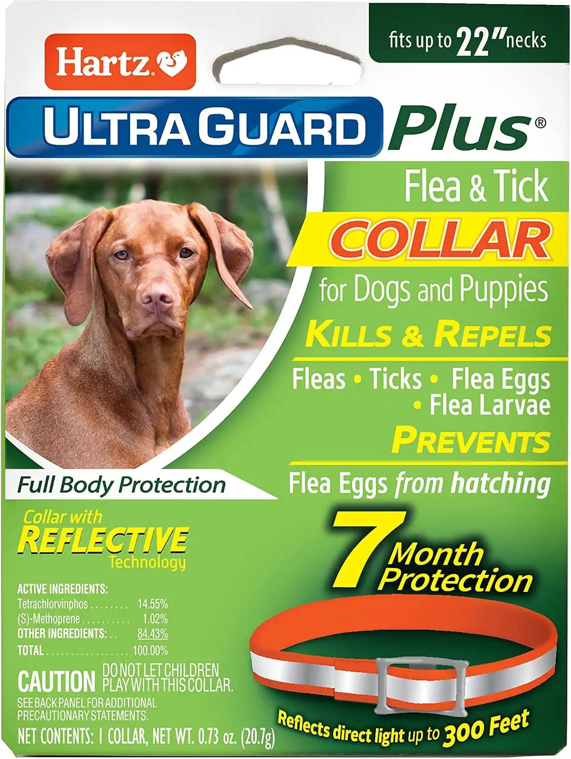 Hartz UltraGuard Plus Flea & Tick Collar for Dogs and Puppies, 7 Month Flea and Tick Prevention and Protection Per Collar, Reflective Orange, up to 22 Inch Neck