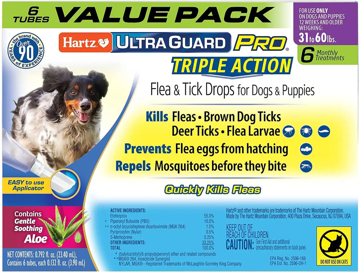 Hartz UltraGuard Pro Flea & Tick Topical Dogs & Puppies Treatment & Prevention, 6 Months, 31-60 lbs