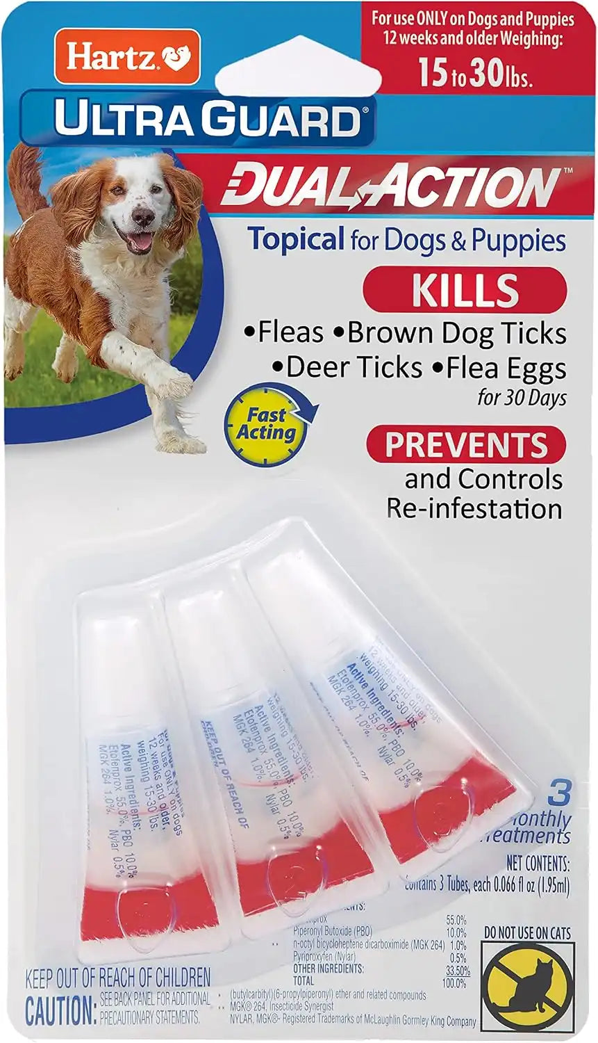 Hartz UltraGuard Dual Action Topical Flea & Tick Treatment for Dogs and Puppies - 15-30lbs, 3 Monthly Treatments