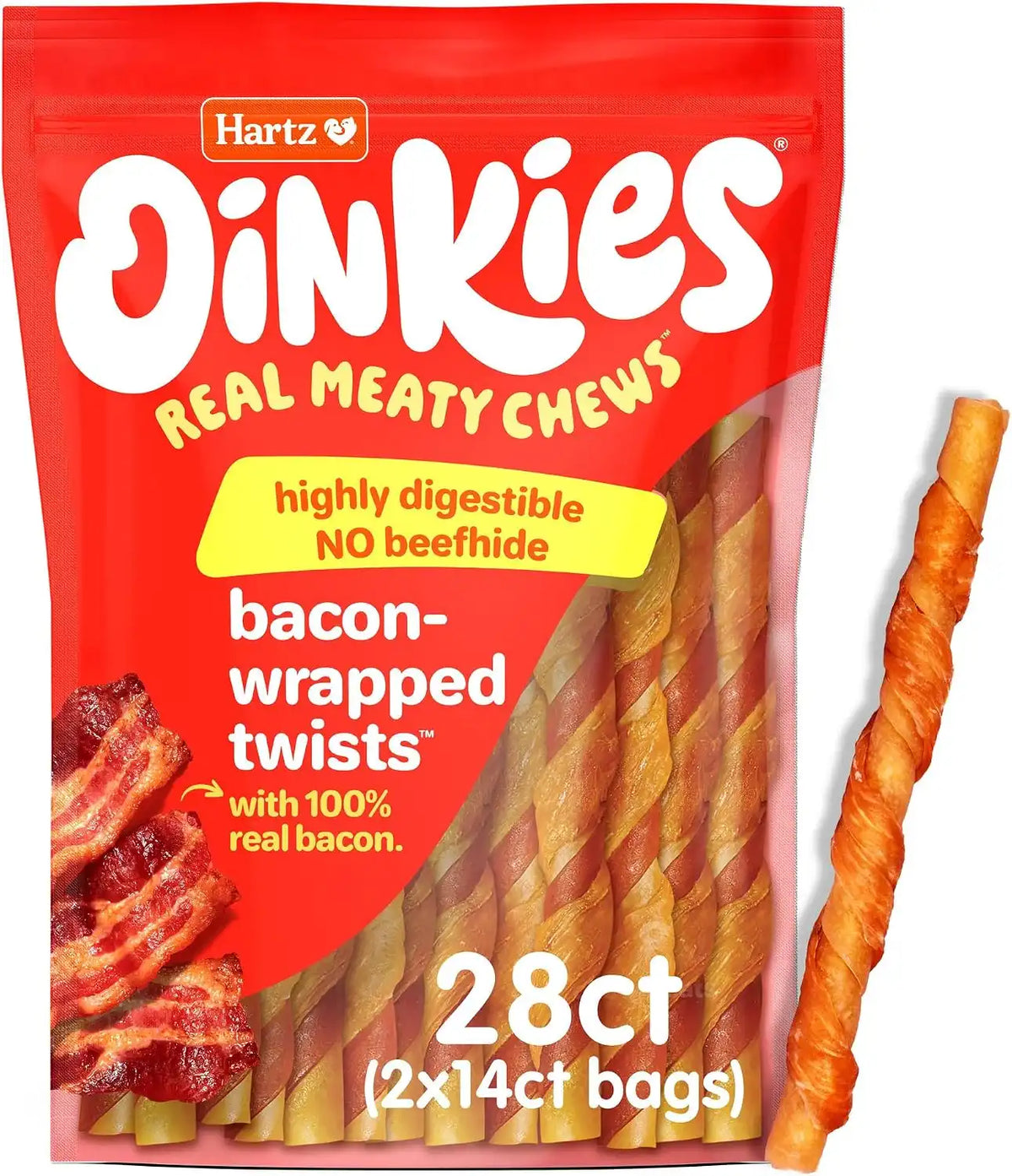 Oinkies Bacon Wrapped Twists, Real Meaty Chews, 0.37 Ounce (Pack of 168)