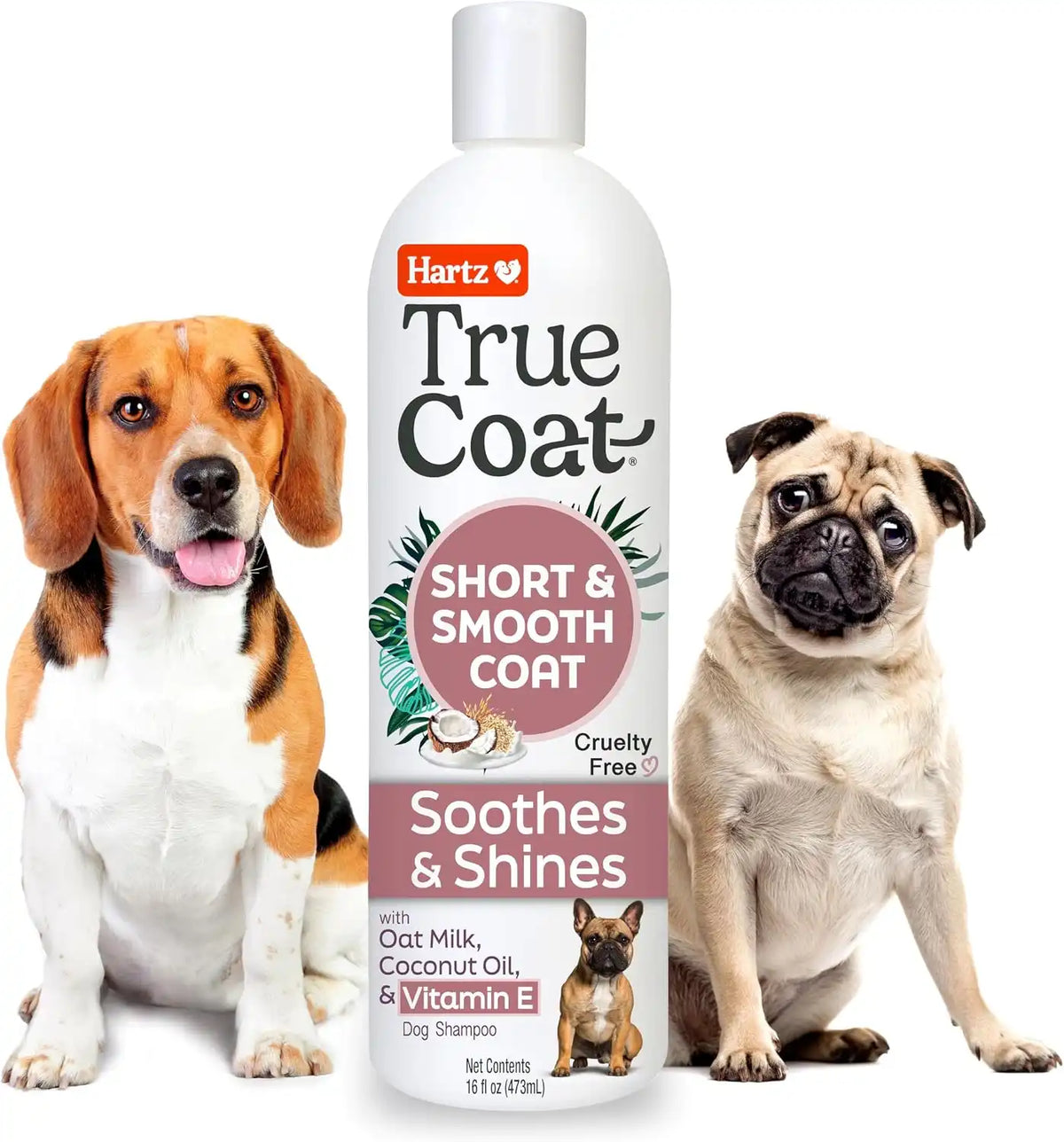 True Coat Short & Smooth Coat Dog Shampoo, 5 in 1 Soothes & Shines with Oat Milk, Coconut Oil & Vitamin E, 16 oz (Pack of 12)