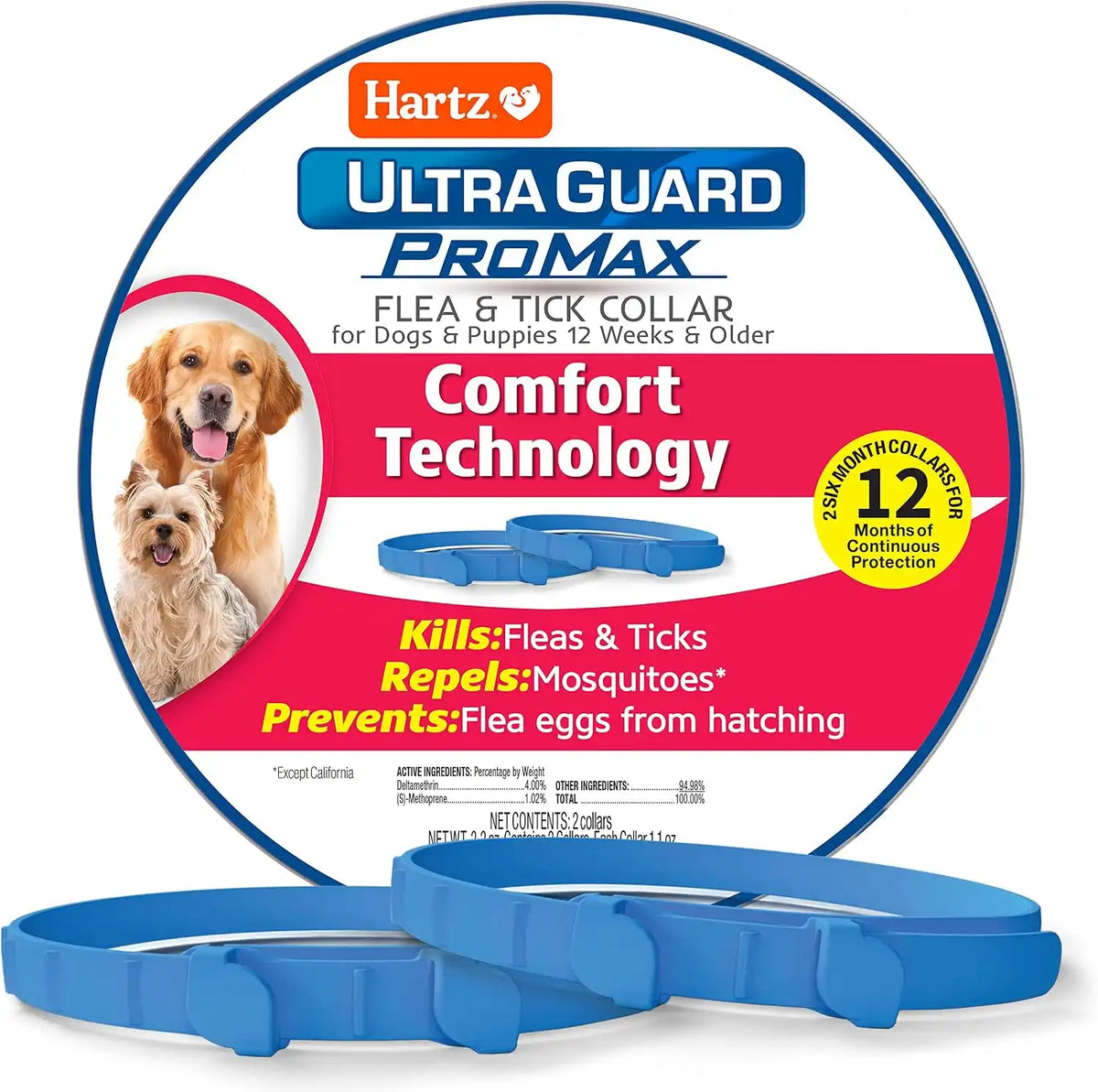 Hartz UltraGuard ProMax Flea & Tick Collar for Dogs I 12 Months Protection I Soft & Comfortable | Flea & Tick Prevention I 2 Pack, Blue