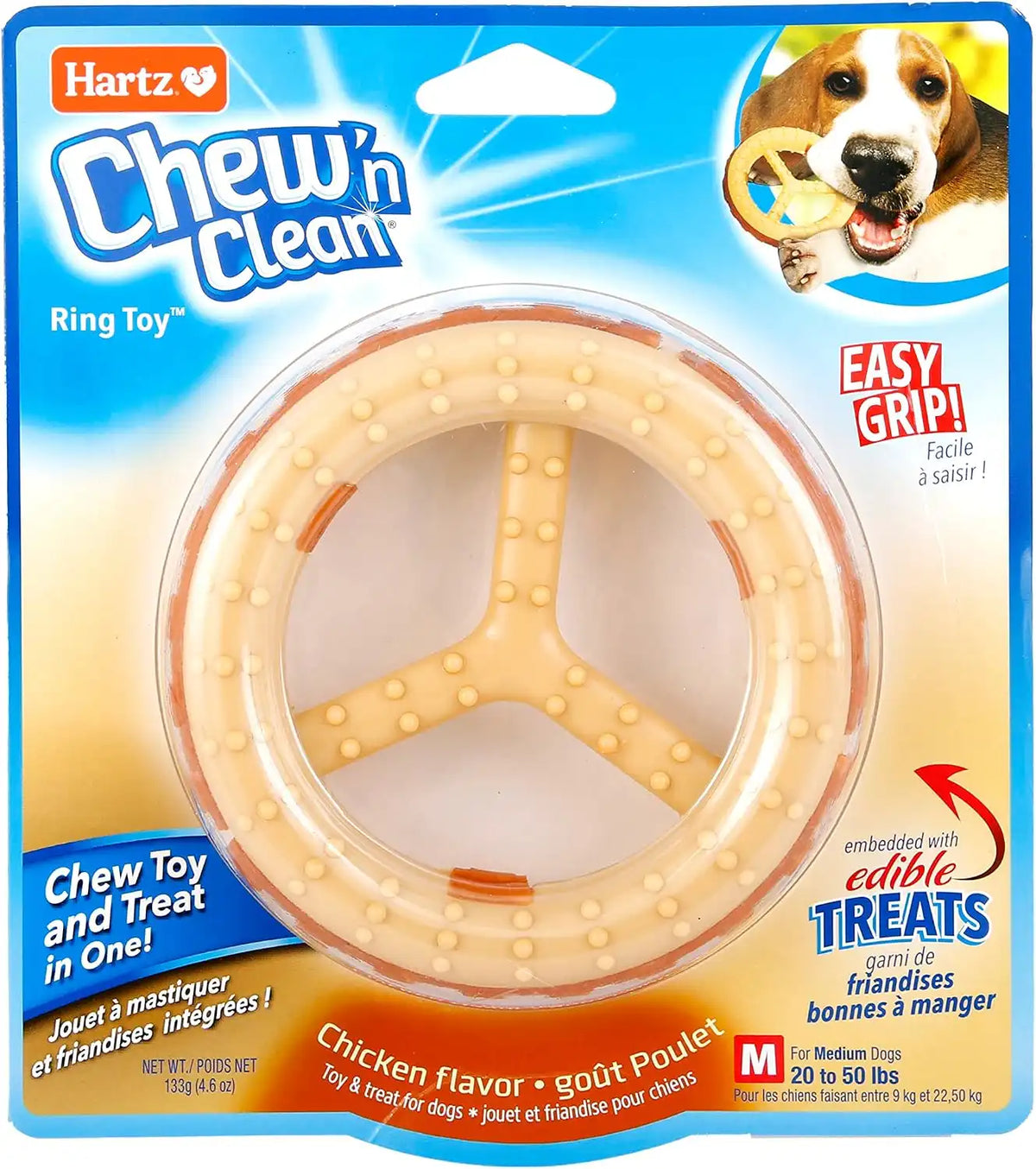 Hartz Chew ‘n Clean Chew Toy and Treat in One Chicken Flavored Ring Dog Toy, Medium (1 Count) (Pack of 12)