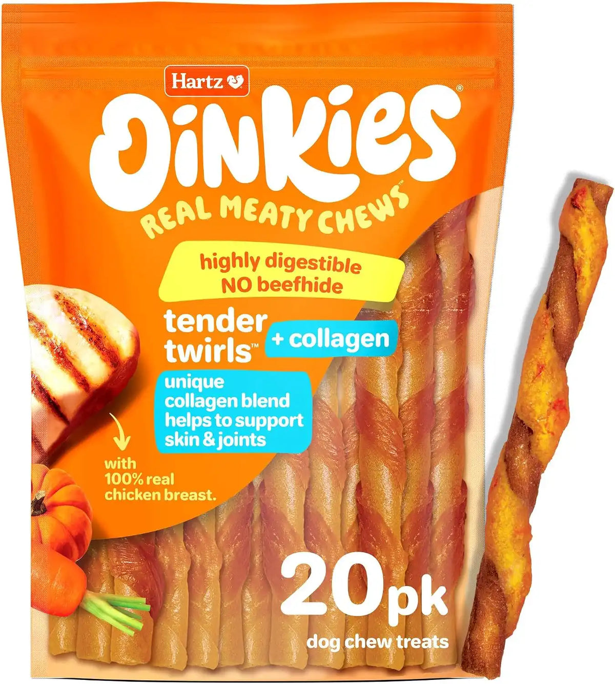 Oinkies Tender Twirls + Collagen Rawhide‑Free Dog Chews, 20 Count