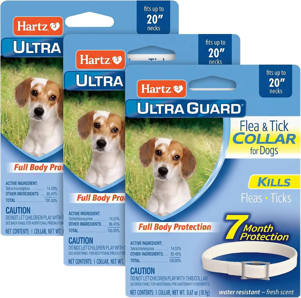 Hartz UltraGuard Flea & Tick Collar for Dogs and Puppies, 7 Month Flea and Tick Protection and Prevention Per Collar, White, Up to 20 Inch Neck (Pack of 3)
