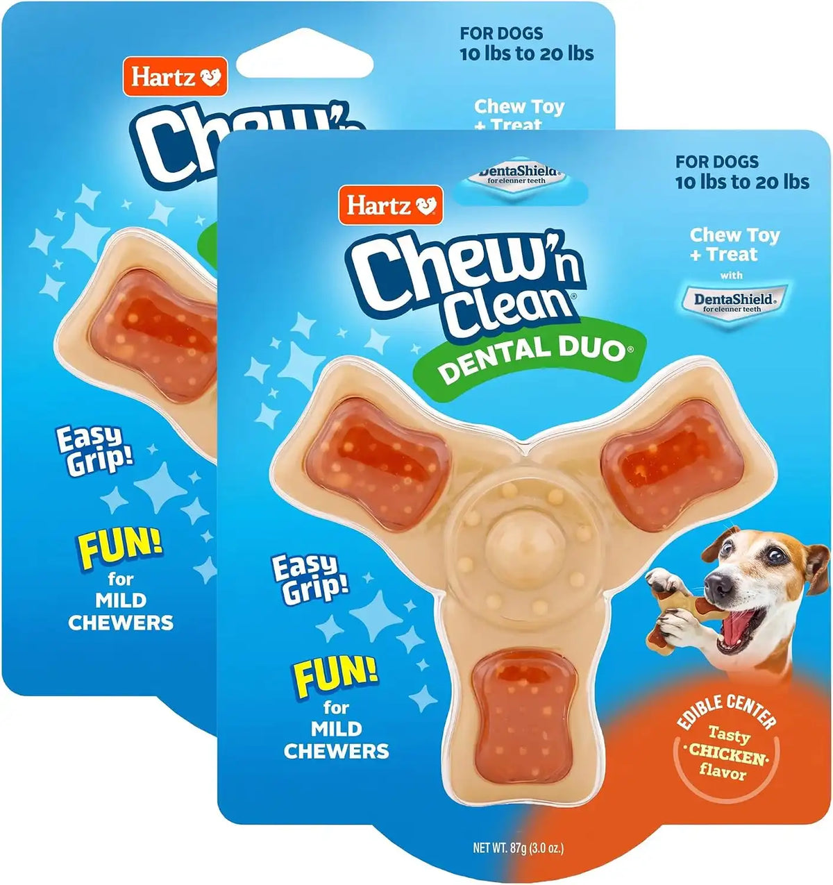 Hartz Chew ‘n Clean Chew Toy and Treat in One Chicken Flavored Tri-Point Dog Toy, Small (Pack of 2)