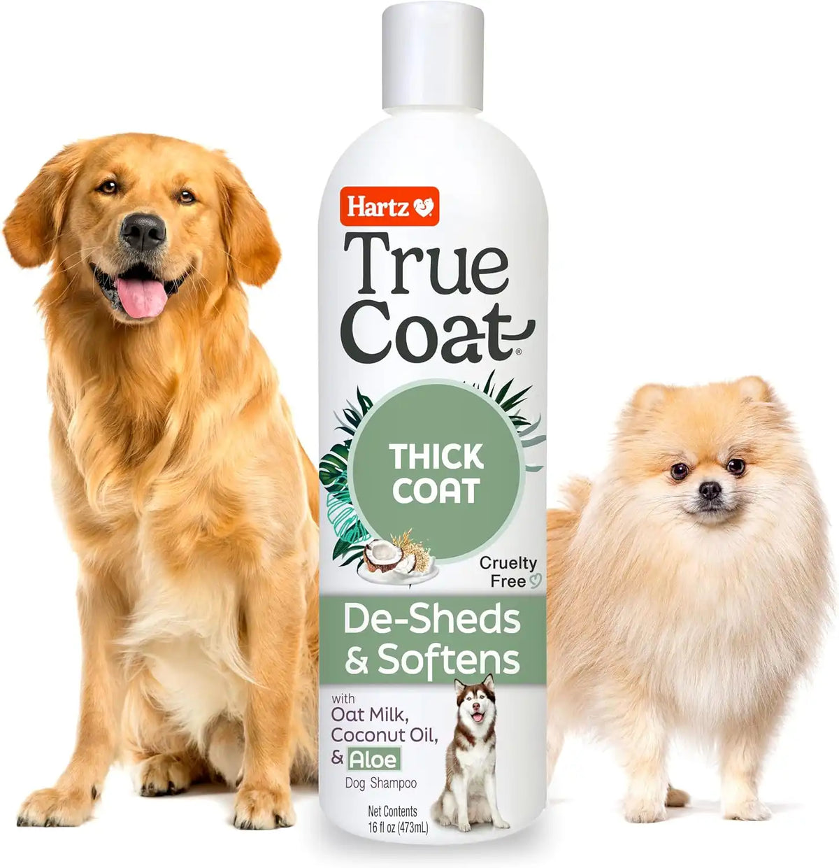 True Coat Thick Coat Dog Shampoo, 5 in 1 De‑Sheds & Softens with Oat Milk, Coconut Oil & Aloe, 16 oz