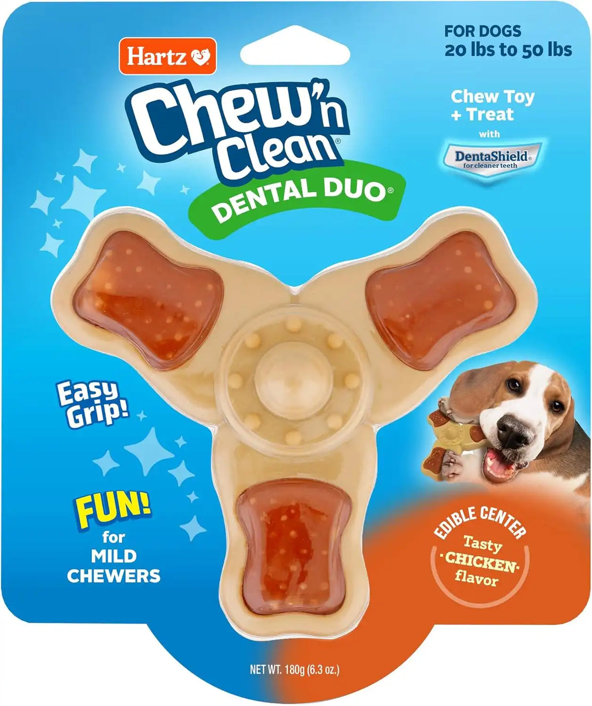 Hartz Chew ‘n Clean Chew Toy and Treat in One Chicken Flavored Tri-Point Dog Toy, Medium (Pack of 12)