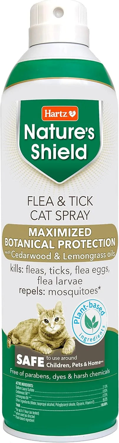 Hartz Nature’s Shield Flea & Tick Spray Treatment for Cats with Cedarwood and Lemongrass Oil, 14 Ounces