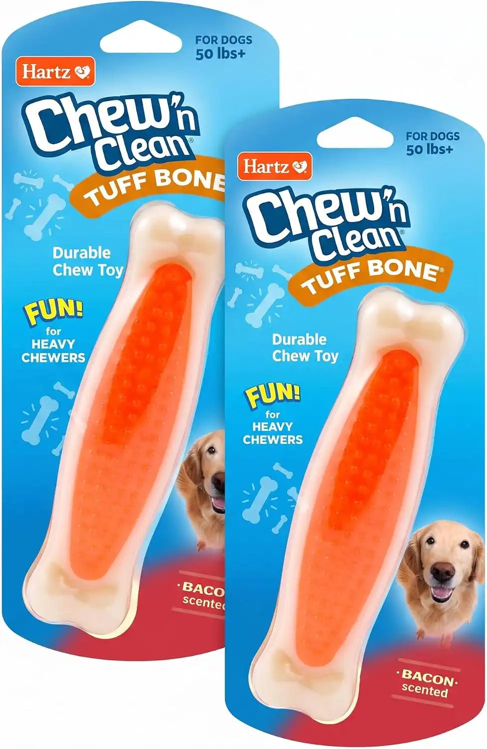 Hartz Chew 'n Clean Tuff Bone Bacon Scented Dental Dog Chew Toy - Large (Pack of 2)