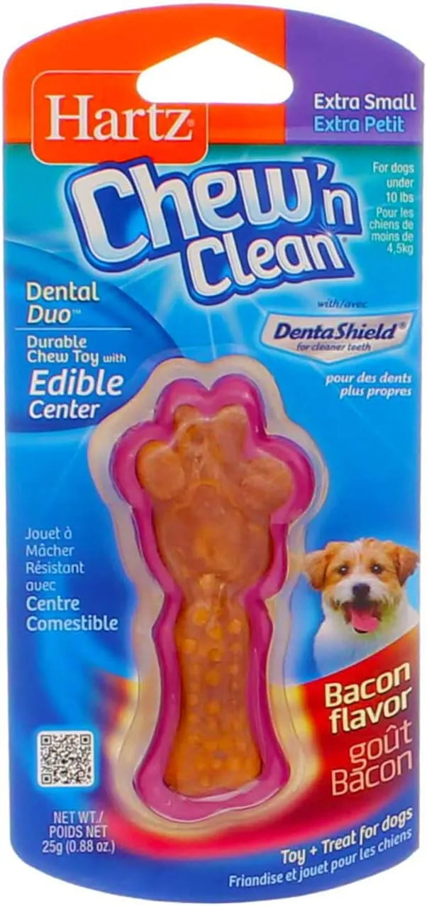 Hartz Chew N Clean Dental Duo Dog Chew Toy, Extra Small, Bacon Flavor (9 pack) (Bundle)