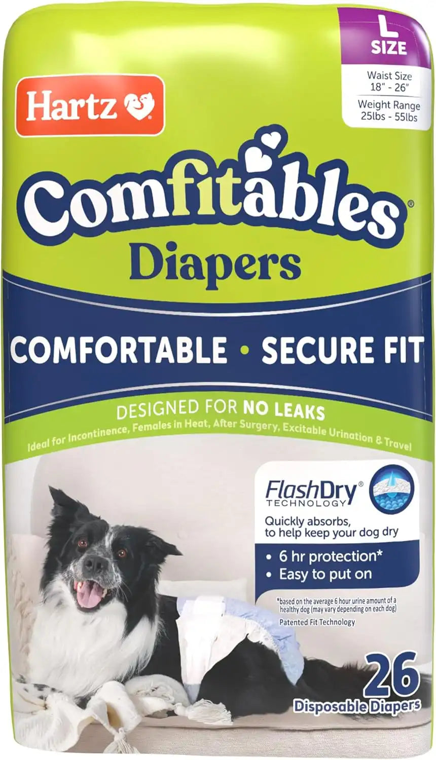 Hartz Comfitables Disposable Dog Diapers, Size Large 26 Count, Comfortable & Secure Fit, Easy to Put On, Super Absorbent Male and Female Diaper