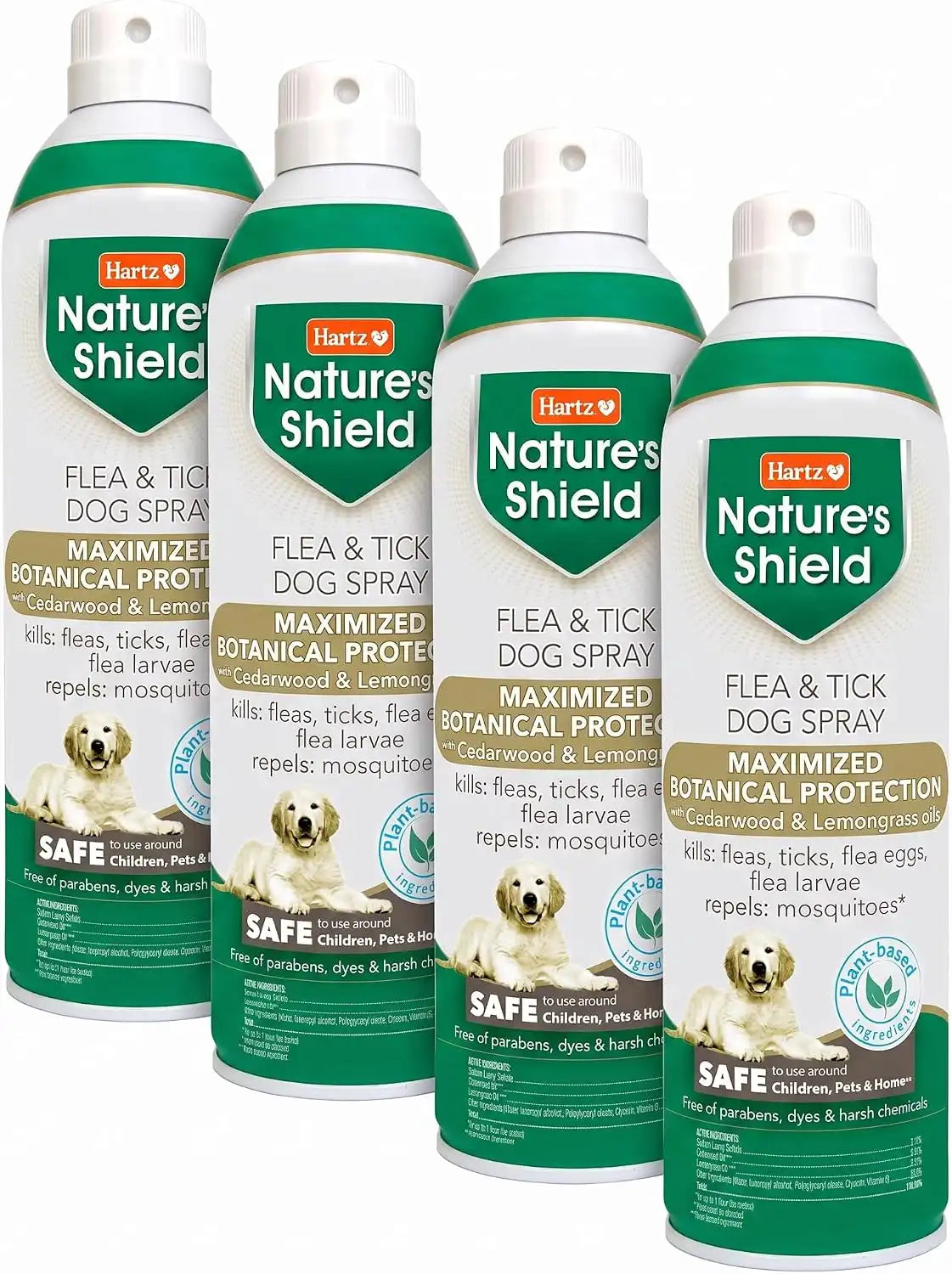Hartz Nature’s Shield Flea & Tick Spray Treatment for Dogs, Natural and Effective Flea & Tick Prevention and Protection for Dogs with Cedarwood and Lemongrass Oil, 14 Ounces (Pack of 4)