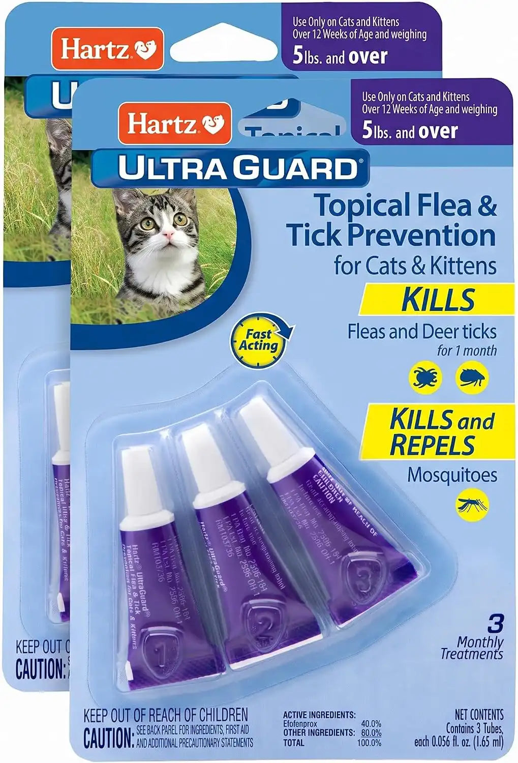 Hartz UltraGuard Topical Flea & Tick Prevention for Cats and Kittens - 3 Monthly Treatments (Pack of 2)
